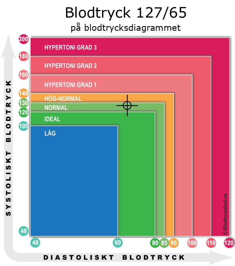 Blodtryck 127 över 65 på blodtrycksdiagram