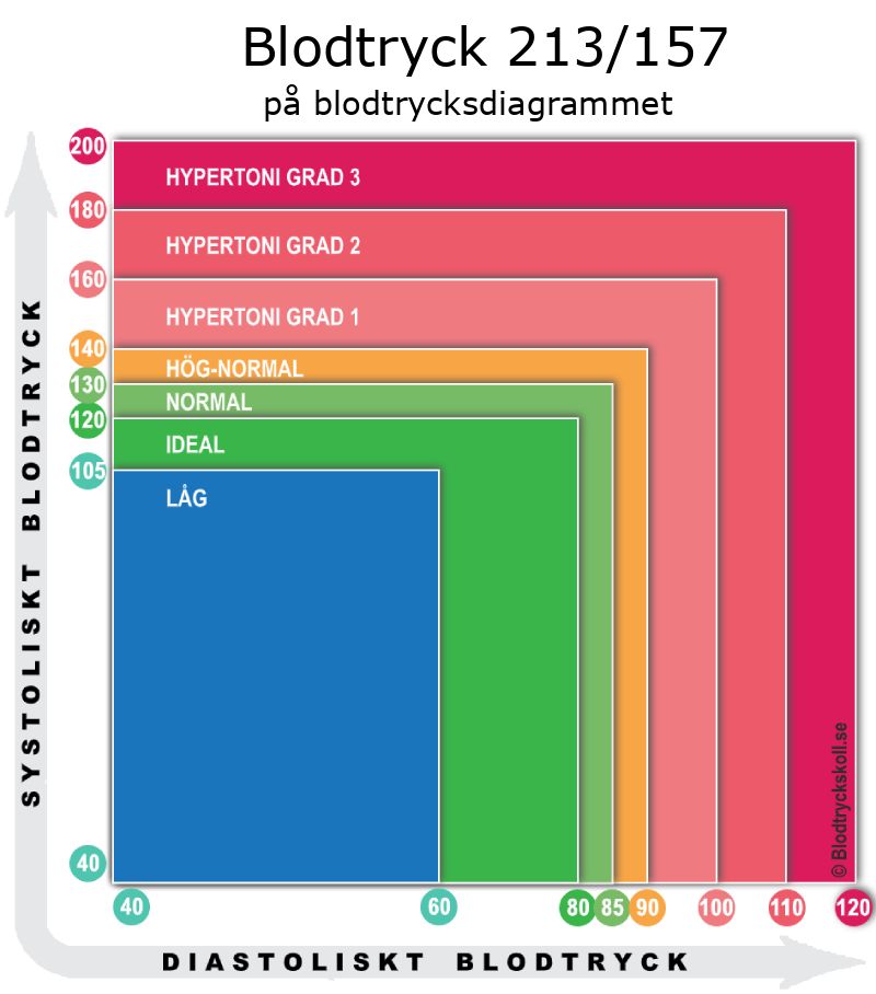 Blodtryck 213 över 157 på blodtrycksdiagram