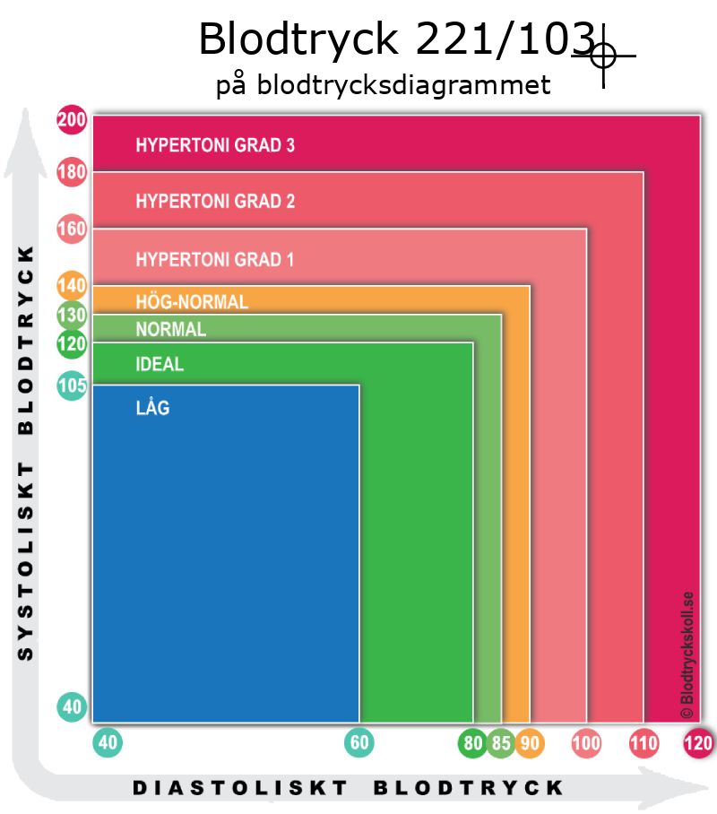 Blodtryck 221 över 103 på blodtrycksdiagram