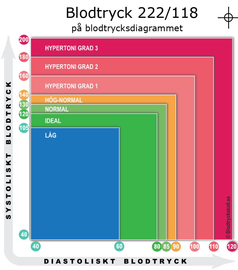 Blodtryck 222 över 118 på blodtrycksdiagram