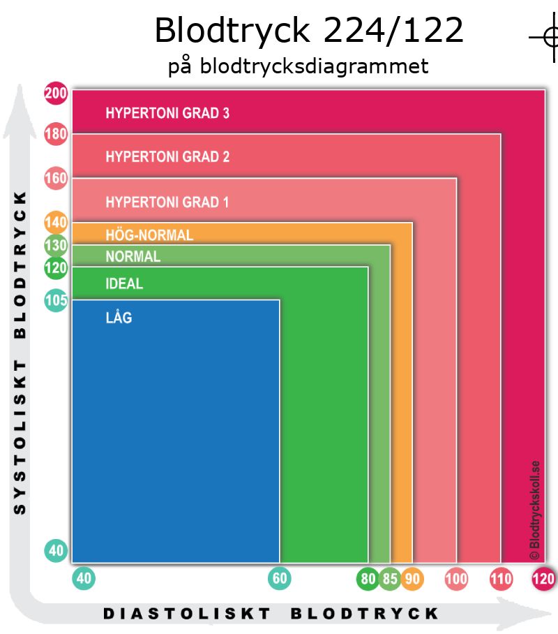 Blodtryck 224 över 122 på blodtrycksdiagram