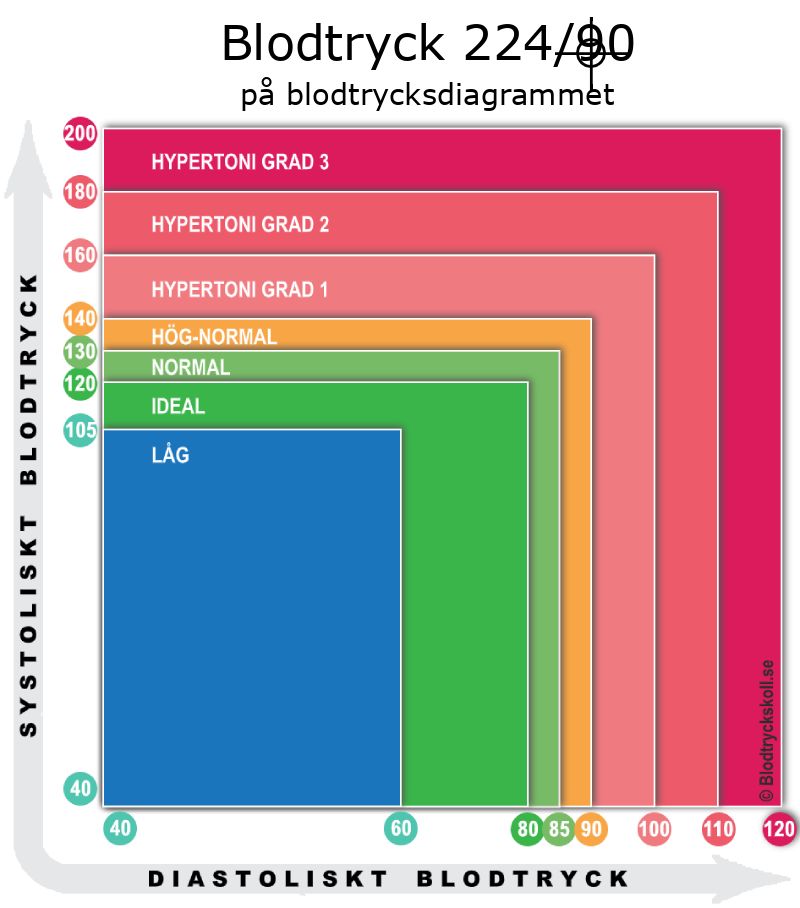 Blodtryck 224 över 90 på blodtrycksdiagram