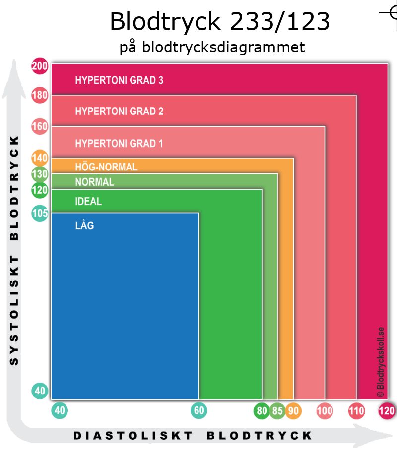Blodtryck 233 över 123 på blodtrycksdiagram