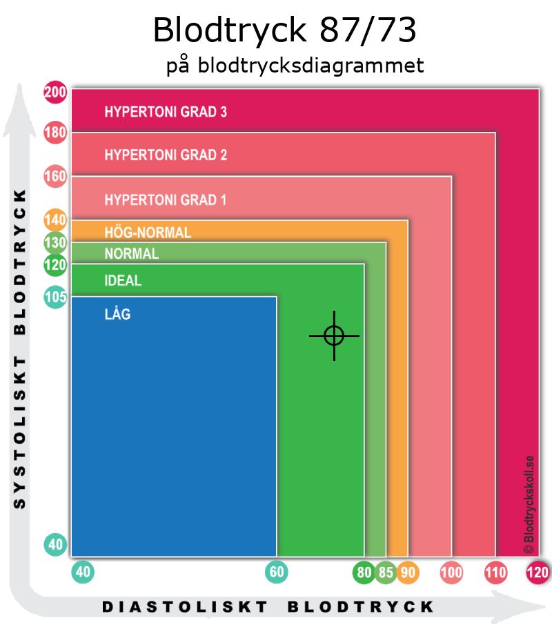 Blodtryck 87 över 73 på blodtrycksdiagram